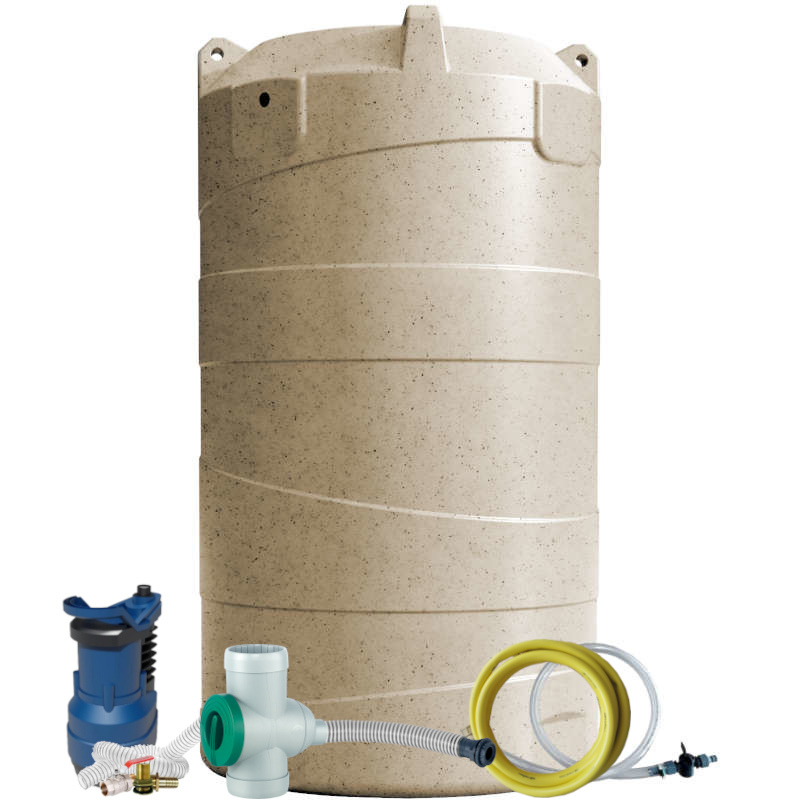 Grande Vertigo sand rainwater tank set with EKJ-802S pump and brown collector