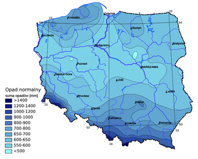 Suma rocznych opadów dla Polski